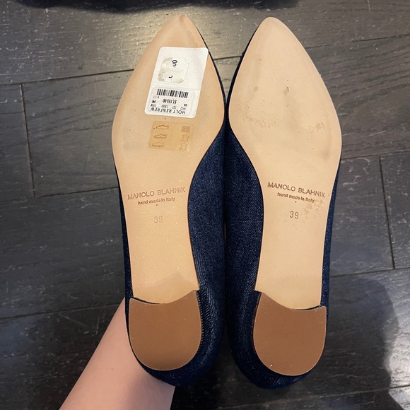 NEW Manolo Blahnik Hangishi Flat Denim Shoes blue jeans fabric Size US 9/ 39 - Picture 8 of 10